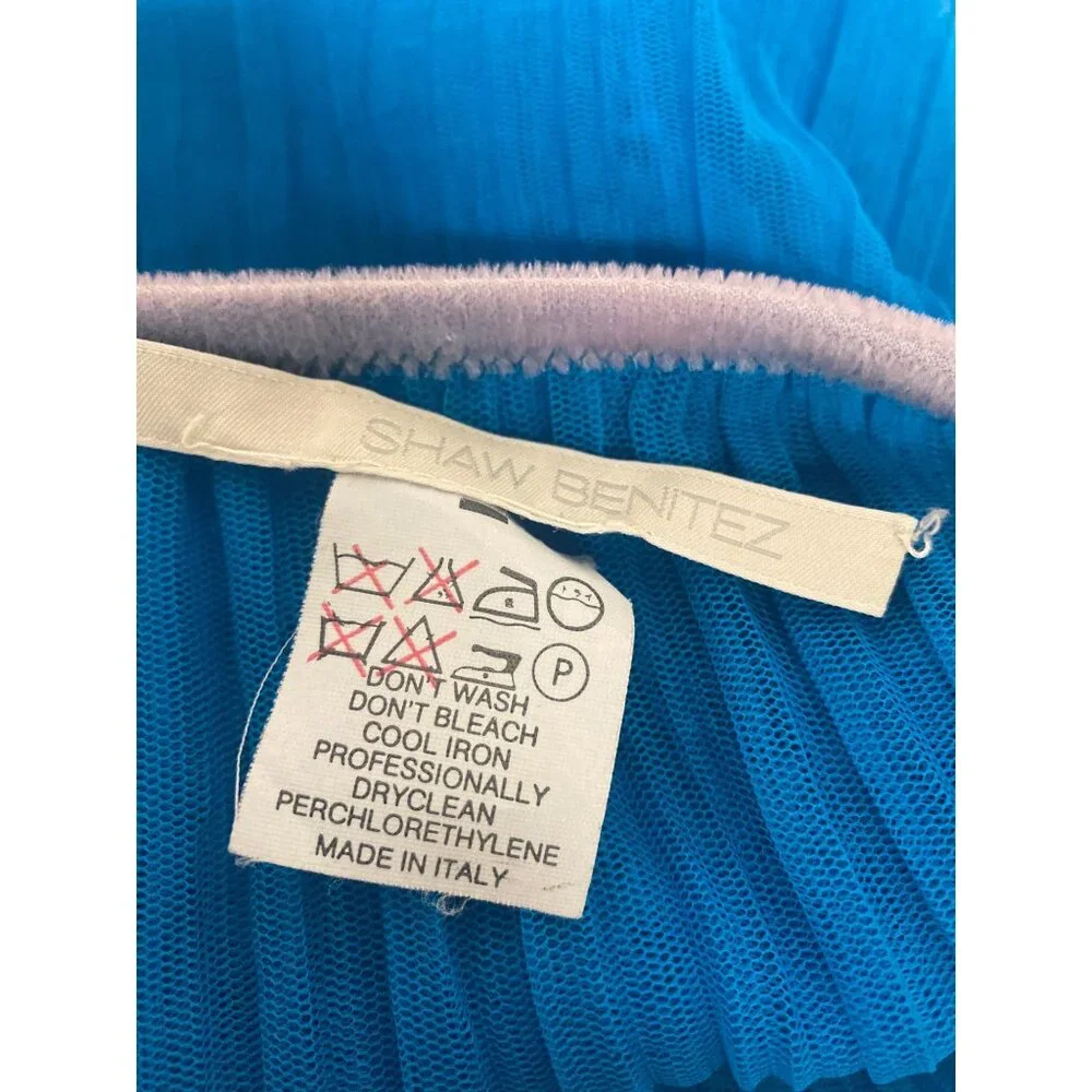 Vintage Shaw Benitez Blue Pleated Asymmetrical Skirt Made In Italy - Picture 11 of 11